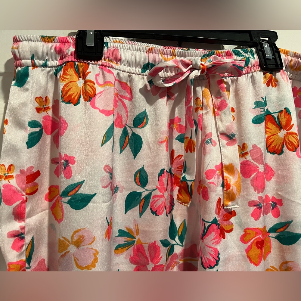 J CREW🌺Silky PJ Pants - Colorful Floral Print, Neon Pink, Gold & Green